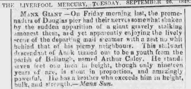 Arthur James Caley - Routh Goshen - The tallest man Middlebush Isle of Man