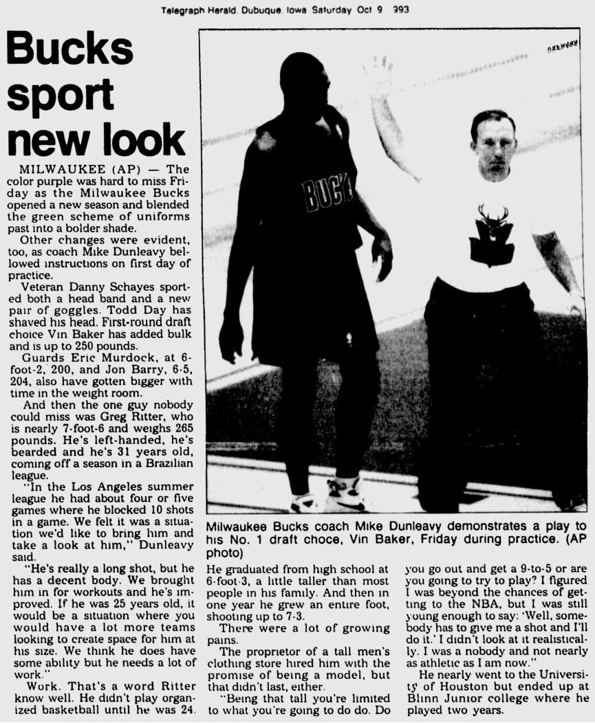 Greg Ritter The tallest man Milwaukee Bucks